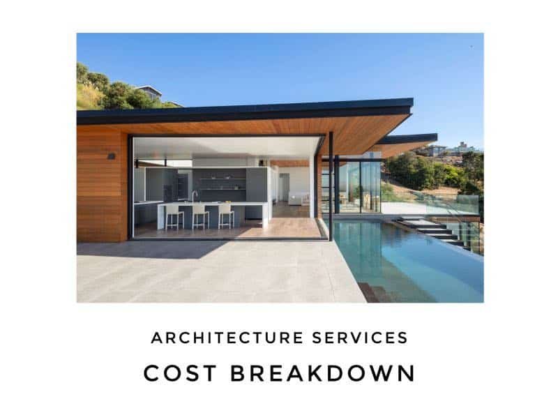 Image: architecture services cost breakdown, with a hillside house and pool