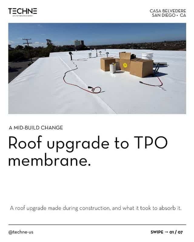 Carousel cover: a mid-build change at Casa Belvedere, roof upgrade to TPO membrane